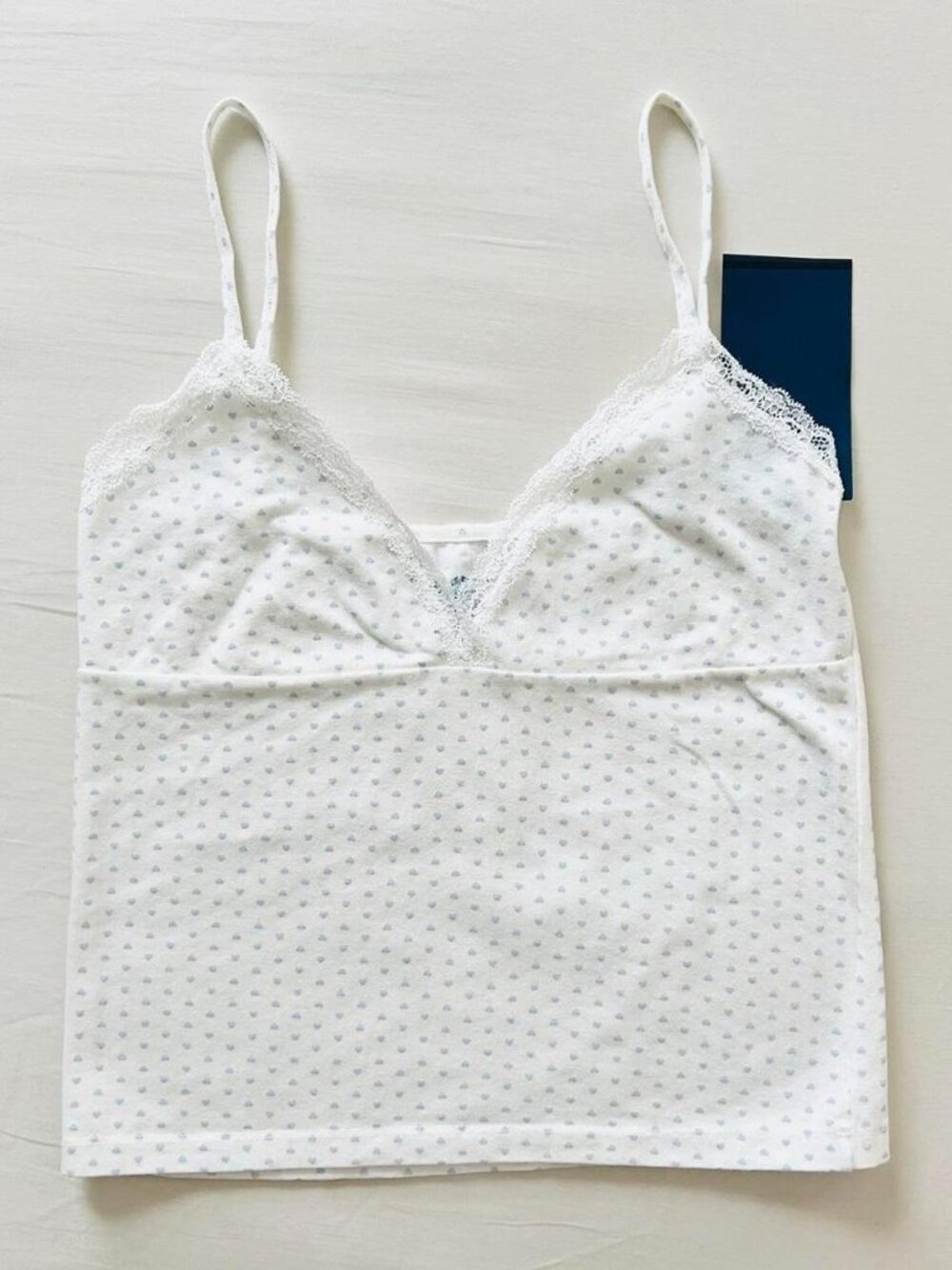 BNWT Brandy Melville-John Galt lace light-baby blue heart amara tank